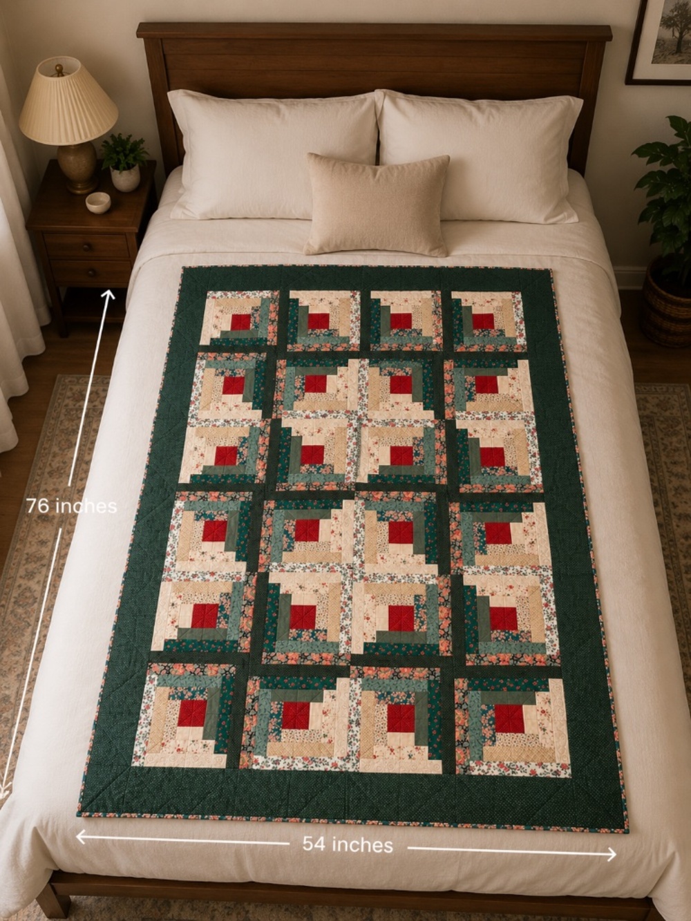 Vintage 1996 Handmade Log Cabin Quilt 54” x 76”